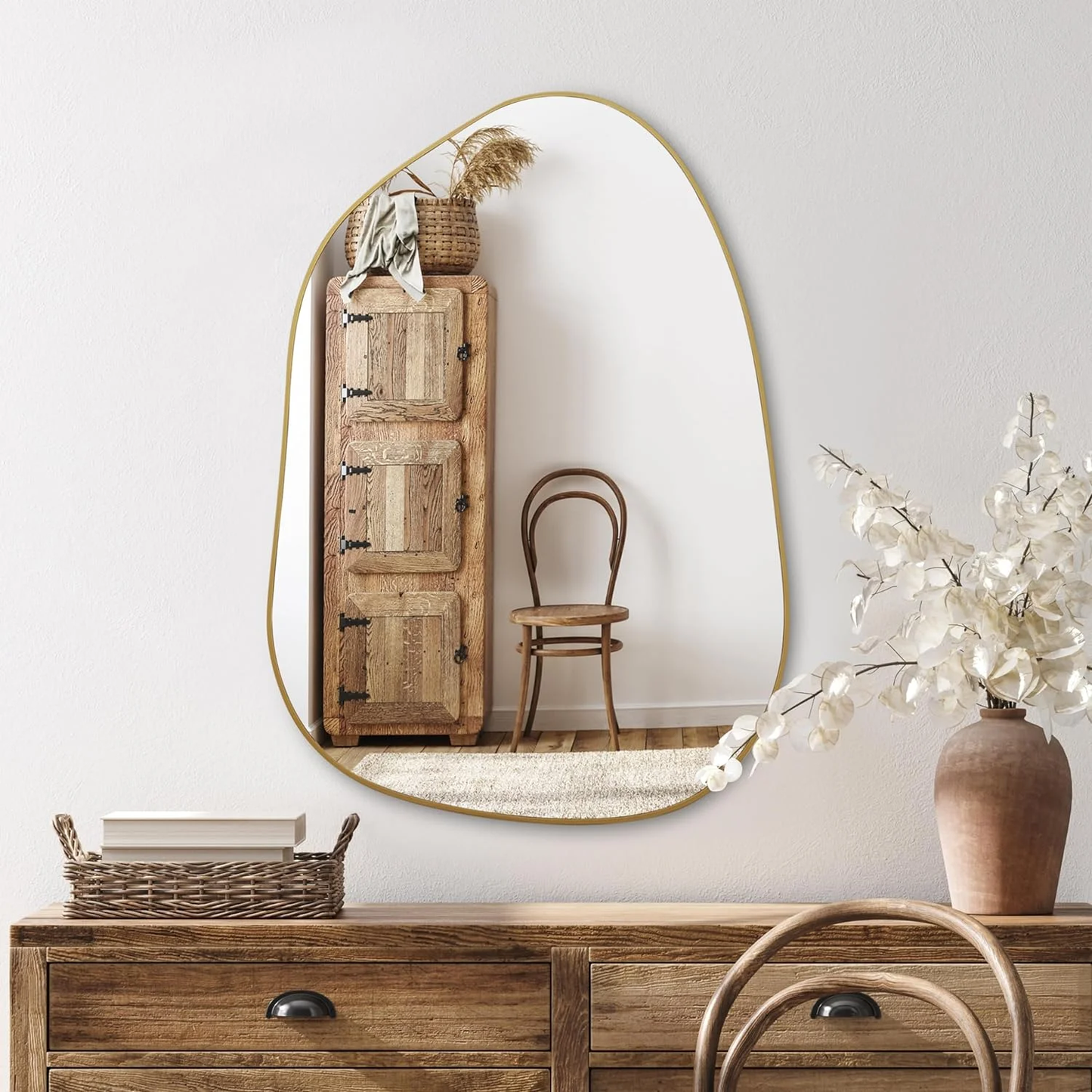 Irregular Wall Mirror – Asymmetrical Gold Frame, 28x20