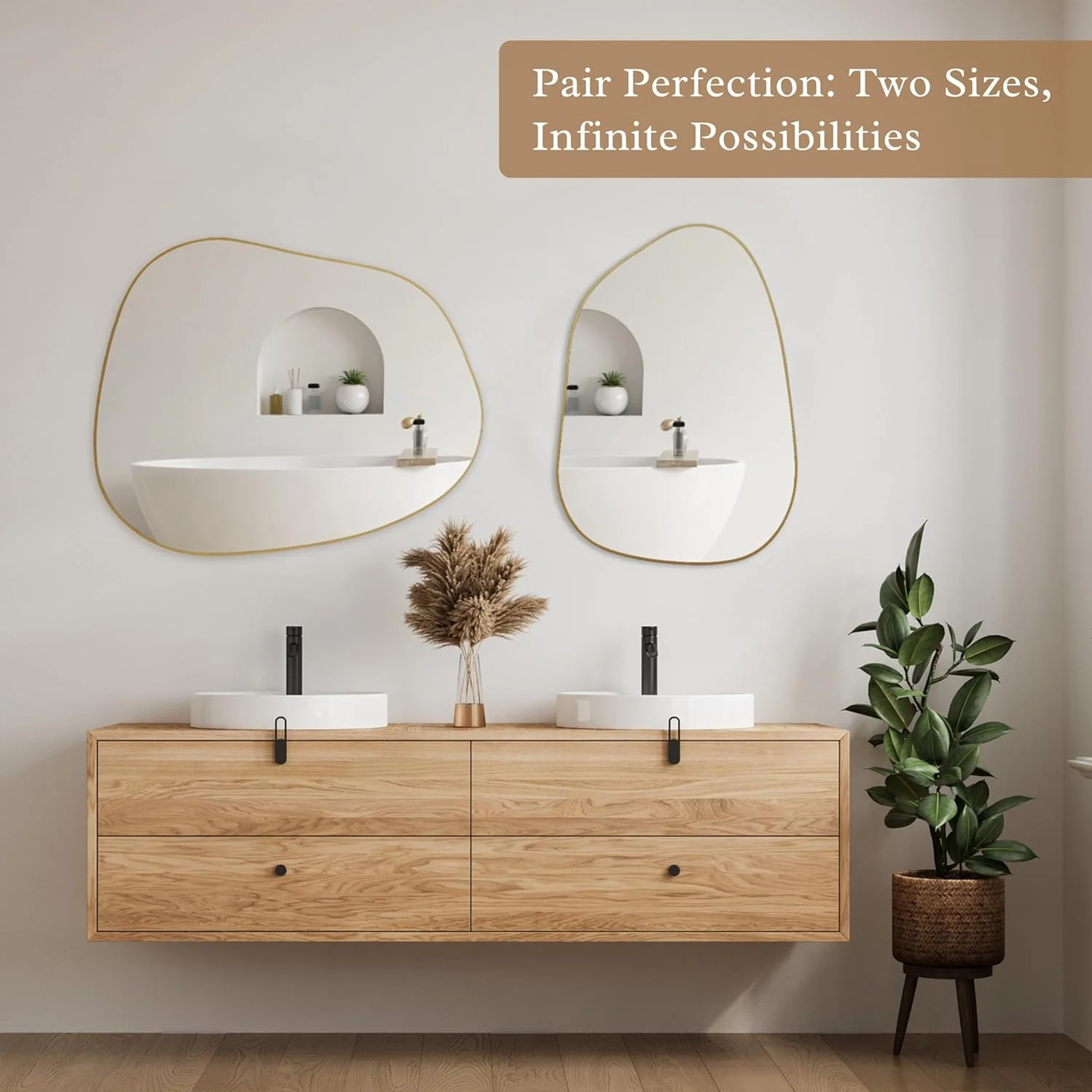 Irregular Wall Mirror – Asymmetrical Gold Frame, 28x20