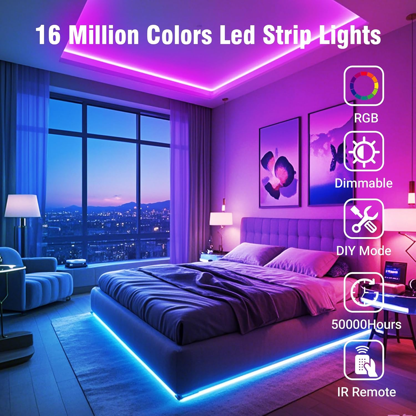 LED Strip Lights – 65.6 FT RGB Color Changing with Remote Control