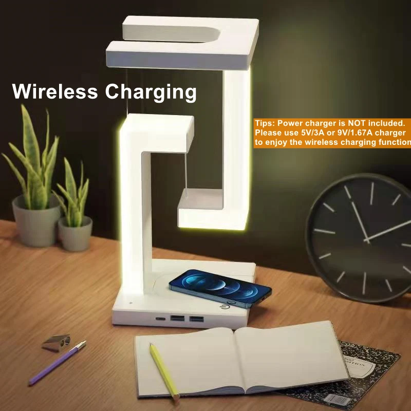 Floating Desk Lamp with 10W Detachable Wireless Charger – Modern Decorative Light
