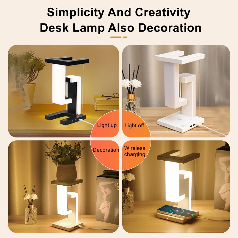 Floating Desk Lamp with 10W Detachable Wireless Charger – Modern Decorative Light