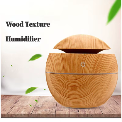 USB Ultrasonic Cool Mist Humidifier – Essential Oil Diffuser with Wood Grain Finish