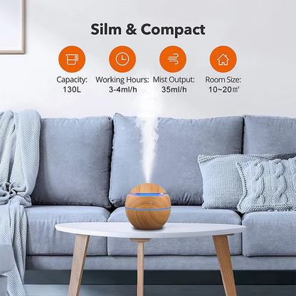 USB Ultrasonic Cool Mist Humidifier – Essential Oil Diffuser with Wood Grain Finish