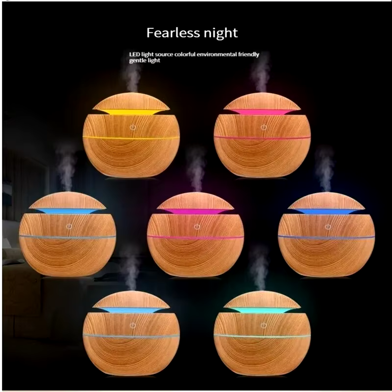 USB Ultrasonic Cool Mist Humidifier – Essential Oil Diffuser with Wood Grain Finish