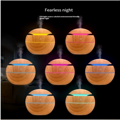 USB Ultrasonic Cool Mist Humidifier – Essential Oil Diffuser with Wood Grain Finish