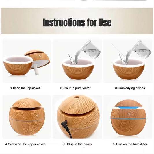 USB Ultrasonic Cool Mist Humidifier – Essential Oil Diffuser with Wood Grain Finish