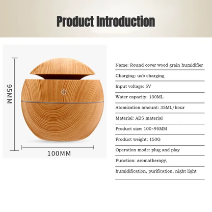 USB Ultrasonic Cool Mist Humidifier – Essential Oil Diffuser with Wood Grain Finish
