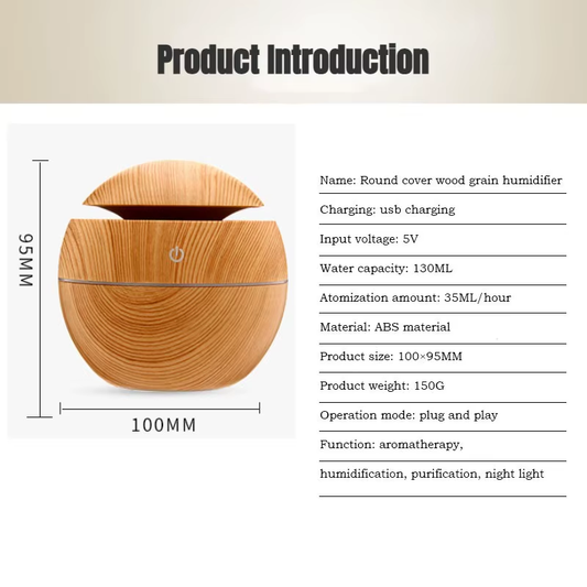 USB Ultrasonic Cool Mist Humidifier – Essential Oil Diffuser with Wood Grain Finish
